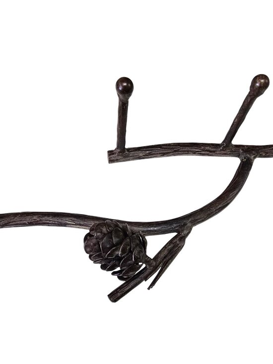 Rustic Branch Wall Hook Pinecone Accents Cast Iron Coat Rack Cabin Decor - Picture 2 of 10